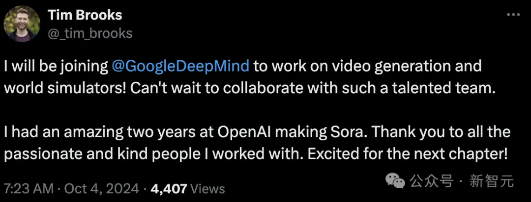 突发！OpenAI Sora掌舵人叛逃，转投谷歌DeepMind