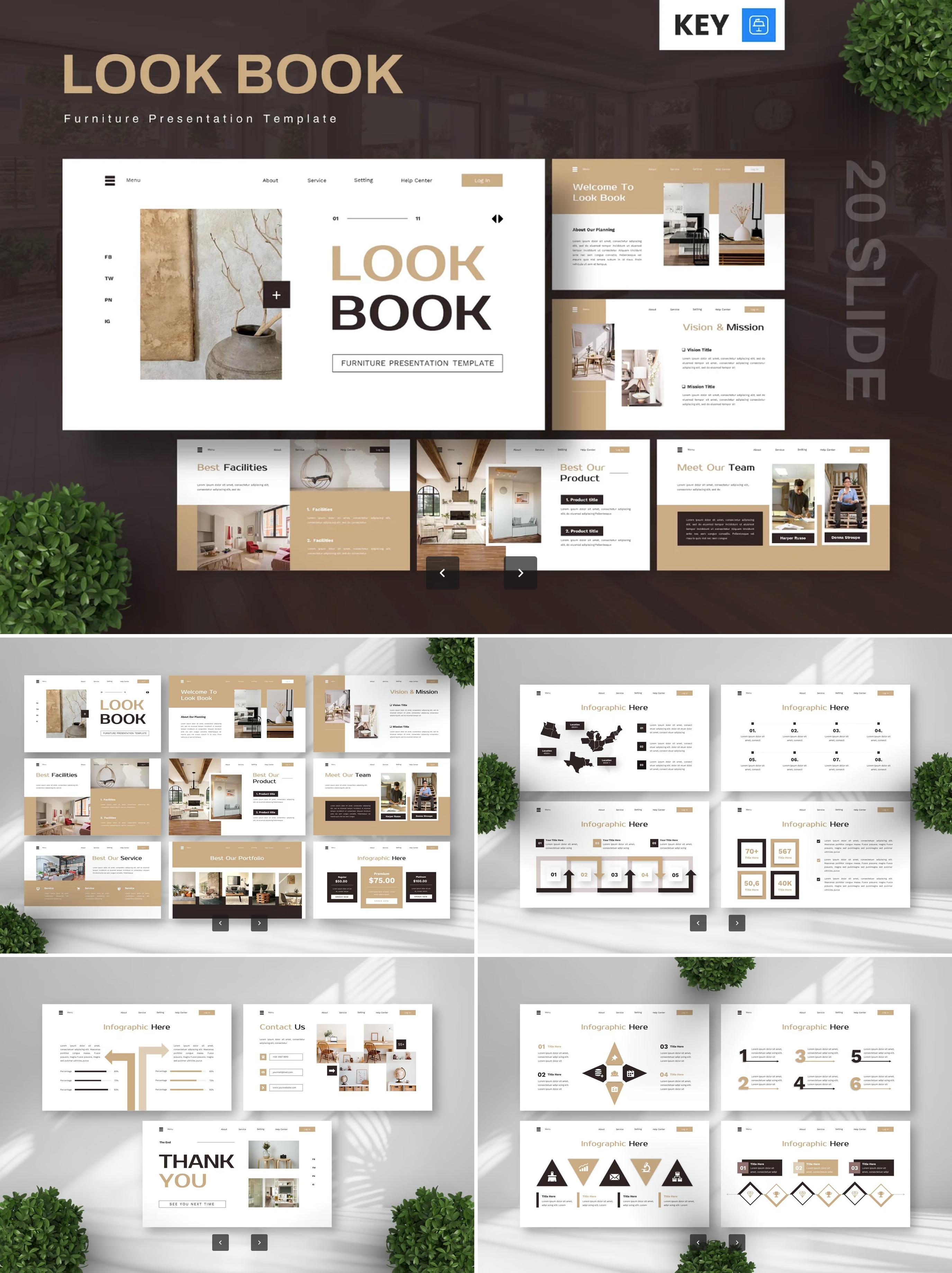 高端家具LookBook Keynote模板 现代简约设计画册提案PPT素材包Look Book – Furniture Keynote Templates