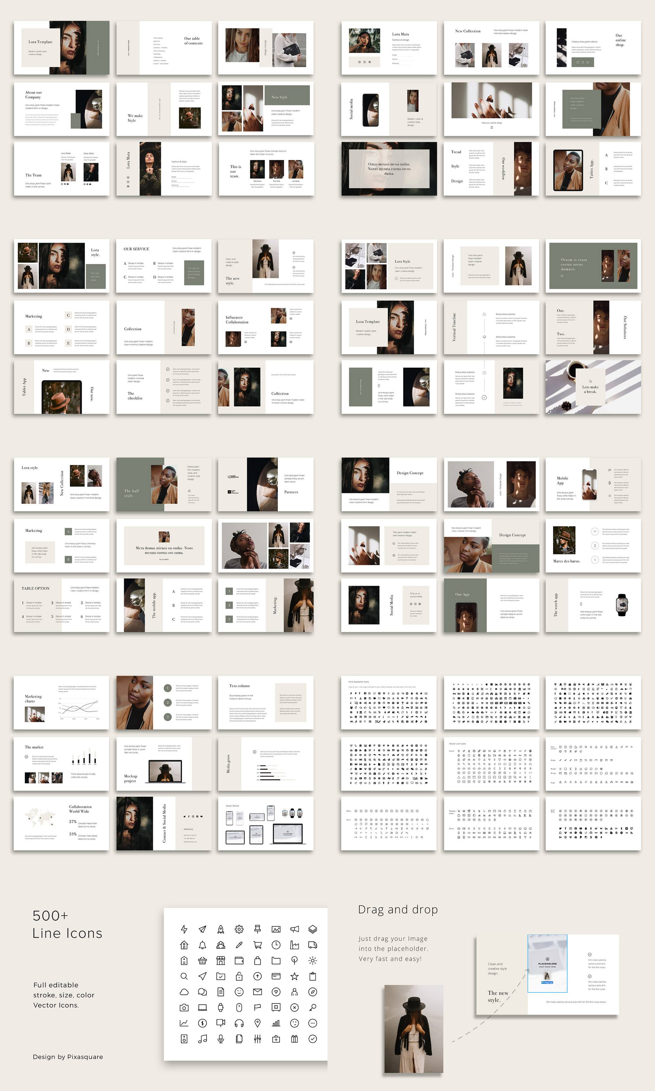 K0463 时尚杂志封面人物摄影商业品牌演讲Keynote模板 LORA – Vertical Keynote Template-演示喵HUB