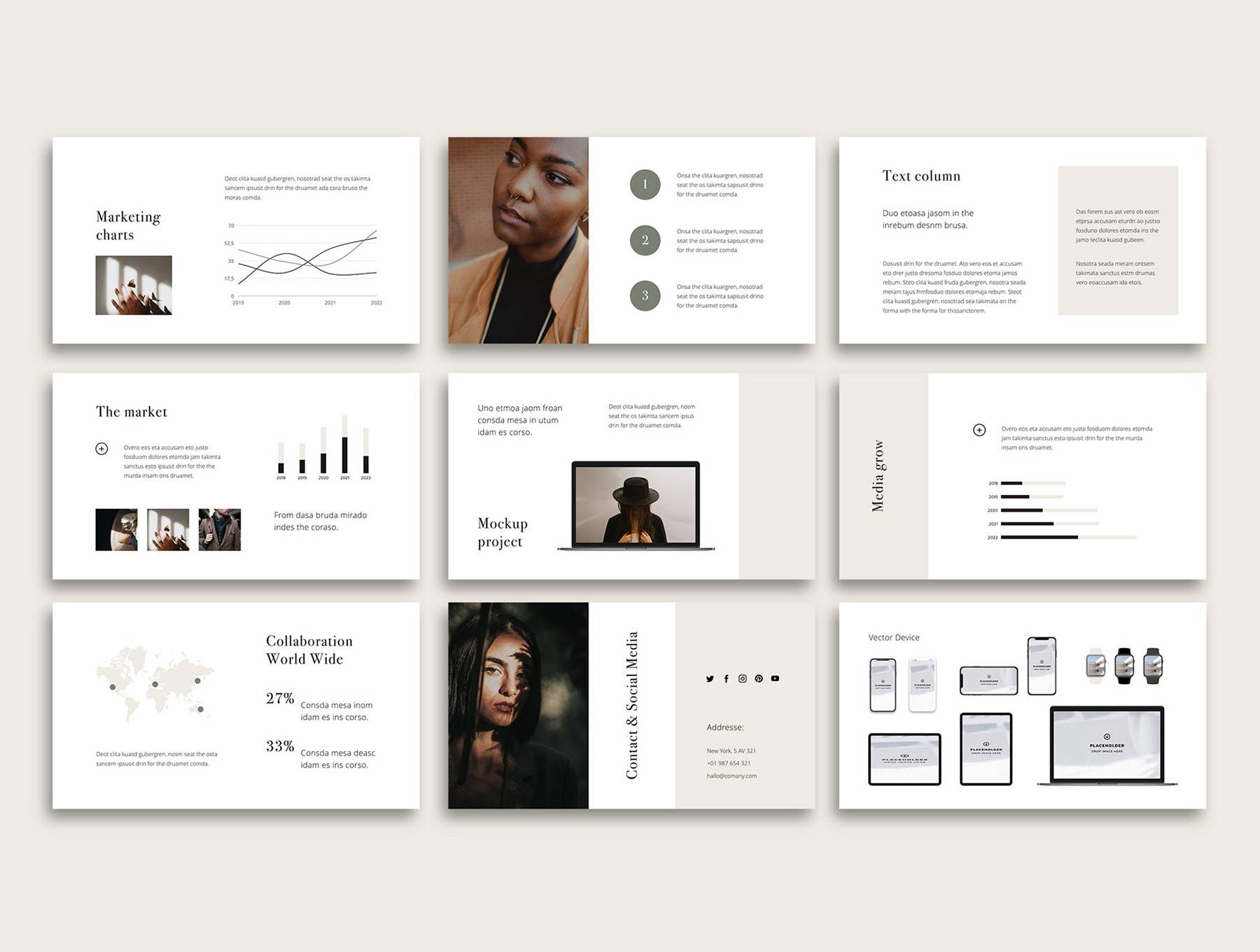 K0463 时尚杂志封面人物摄影商业品牌演讲Keynote模板 LORA – Vertical Keynote Template-演示喵HUB