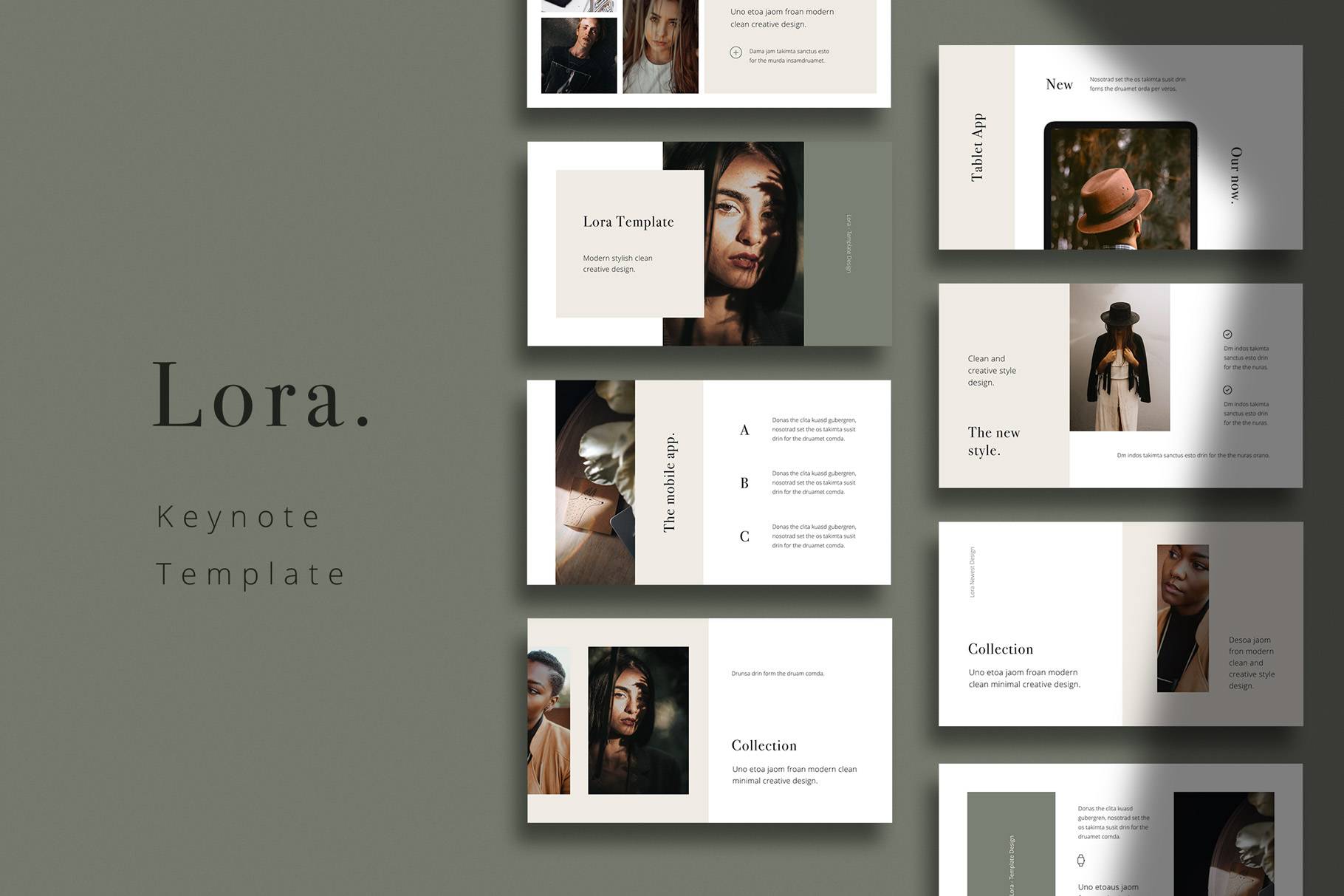 K0463 时尚杂志封面人物摄影商业品牌演讲Keynote模板 LORA – Vertical Keynote Template-演示喵HUB