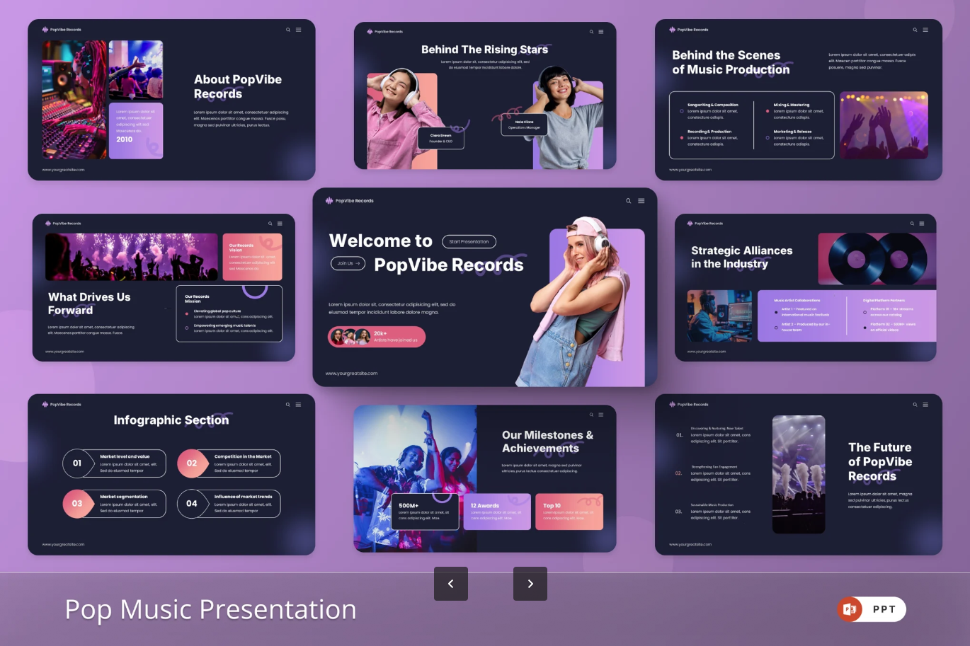Mac版PopMusic动态Keynote模板演唱会风可视化数据可编辑设计Pop Music-演示喵HUB