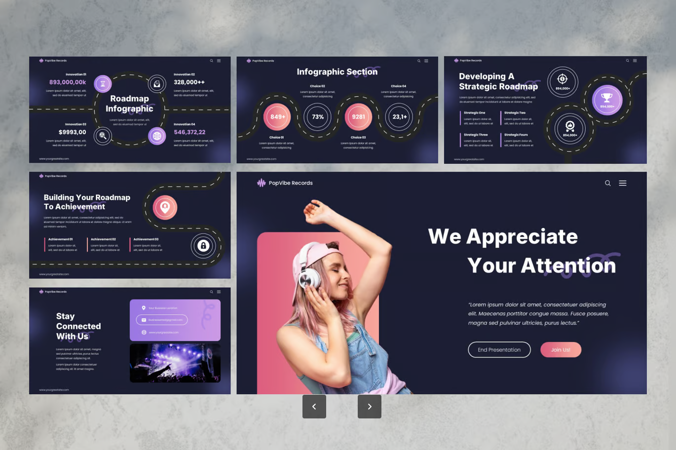 Mac版PopMusic动态Keynote模板演唱会风可视化数据可编辑设计Pop Music-演示喵HUB
