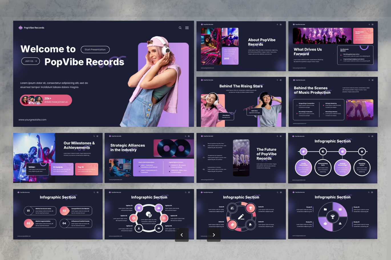 Mac版PopMusic动态Keynote模板演唱会风可视化数据可编辑设计Pop Music-演示喵HUB