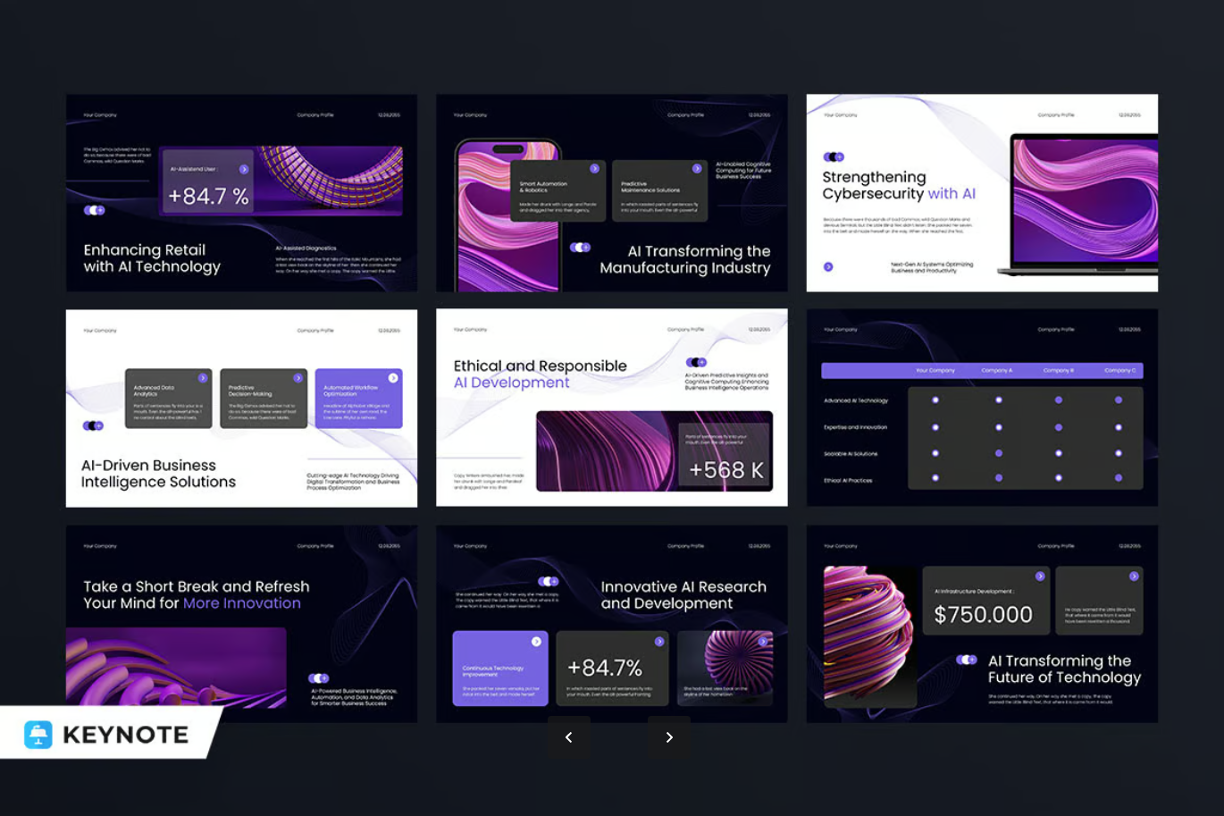 Keynote模板黑紫科技风设计师专用现代AI发布会路演高端商务极简Black Purple Modern AI Technology 003-演示喵HUB