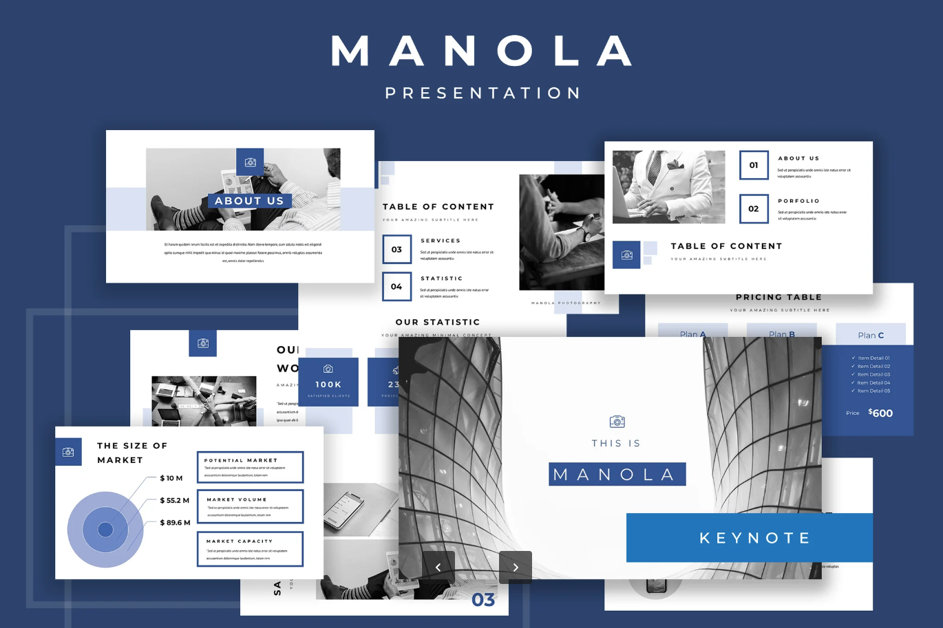 Manola商务风Keynote模板企业路演专用高端可编辑创意演示文稿Manola Pitch Deck Keynote Presentation-演示喵HUB