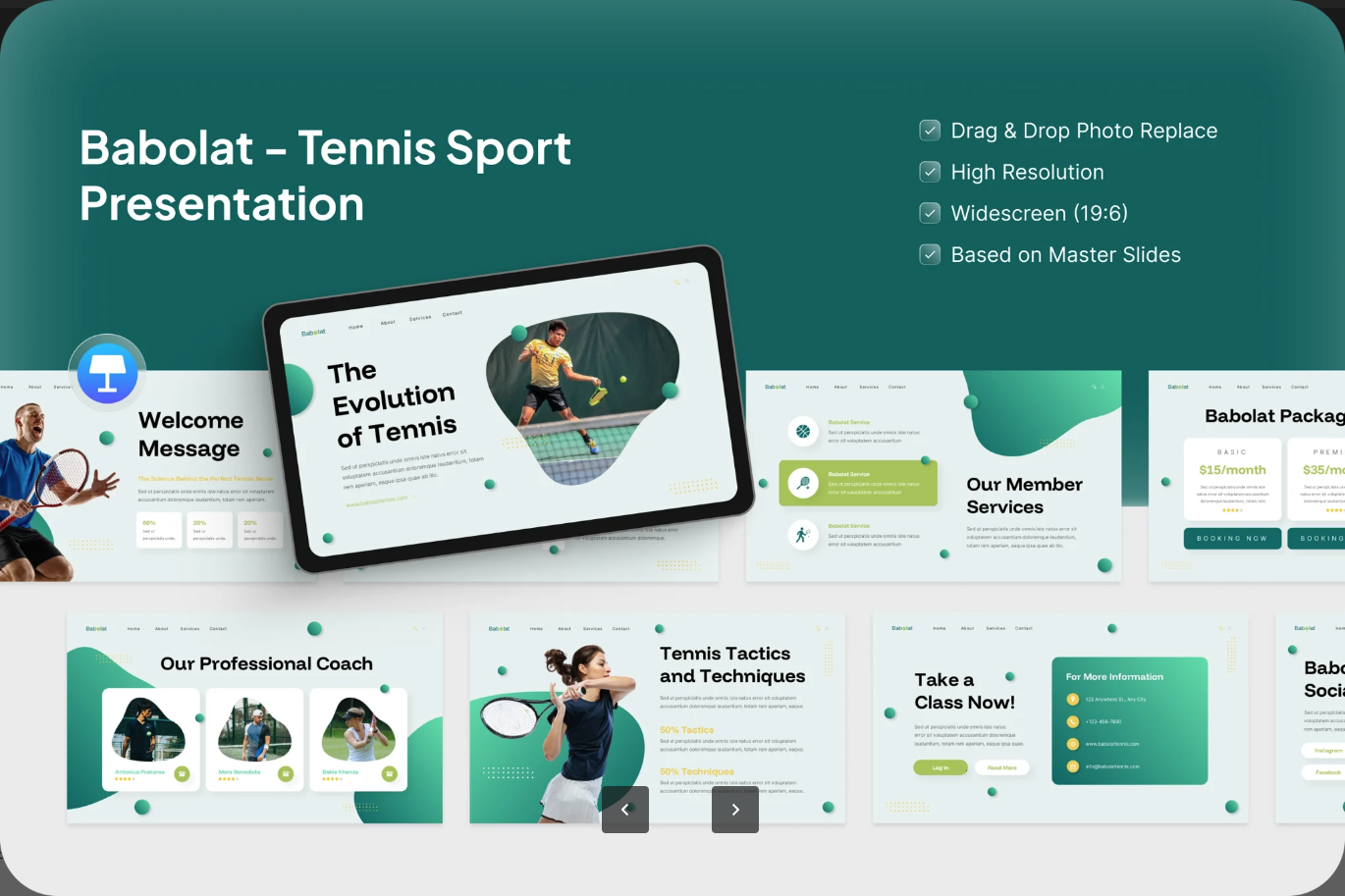高端大气网球运动风Keynote模板商务简约可编辑演示文稿设计Babolat - Tennis Sport Keynote Presentation-演示喵HUB