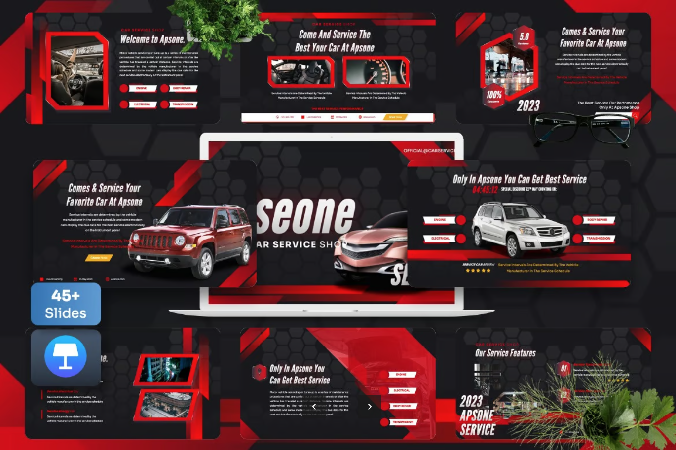 Apsone汽车服务Keynote模板商务风高端大气苹果专用可编辑Apsone - Car Service Keynote Template-演示喵HUB