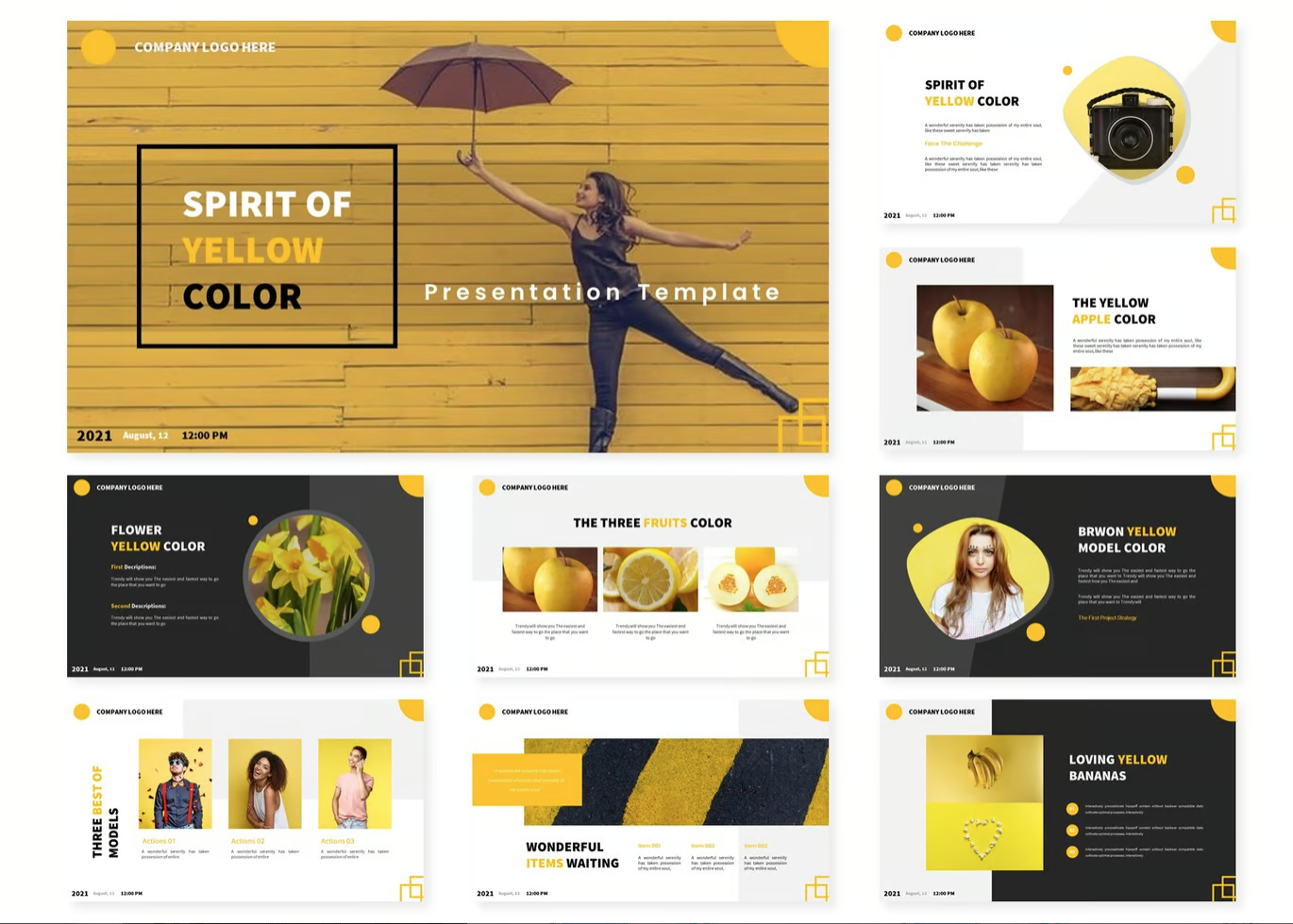 高端大气黄色系商务风Keynote模板创意设计简约现代可编辑Spirit of Yellow   Keynote Template-演示喵HUB