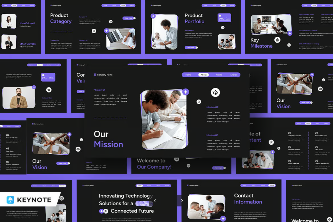 黑紫科技风Keynote模板2024企业介绍高端商务可编辑Black Purple Modern Technology Company Profile 006-演示喵HUB