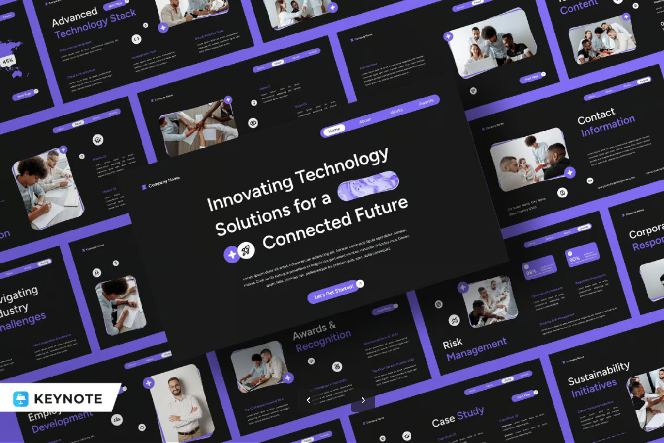黑紫科技风Keynote模板2024企业介绍高端商务可编辑Black Purple Modern Technology Company Profile 006-演示喵HUB