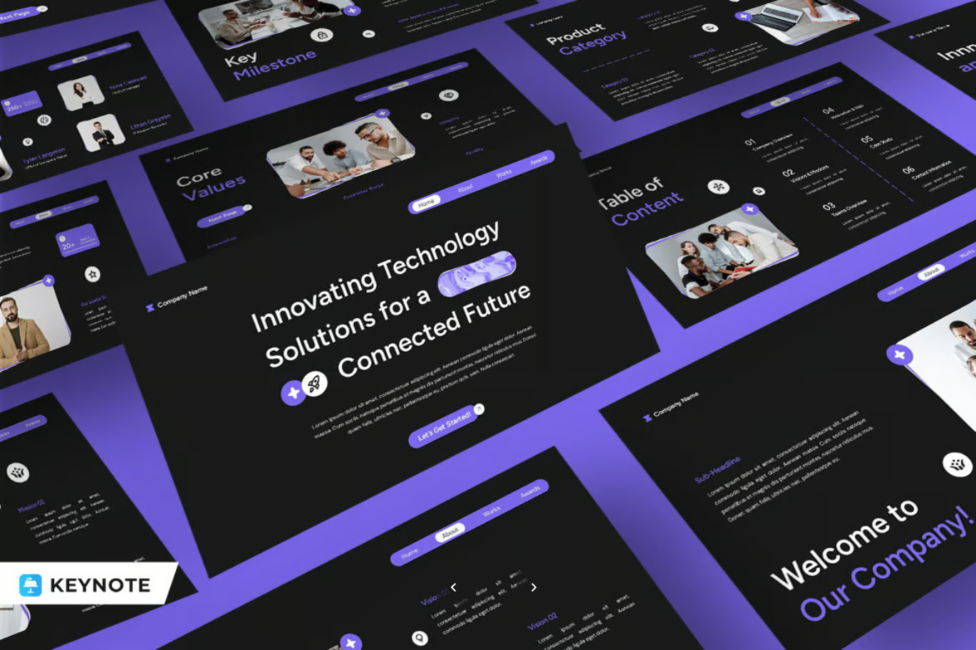 黑紫科技风Keynote模板2024企业介绍高端商务可编辑Black Purple Modern Technology Company Profile 006-演示喵HUB