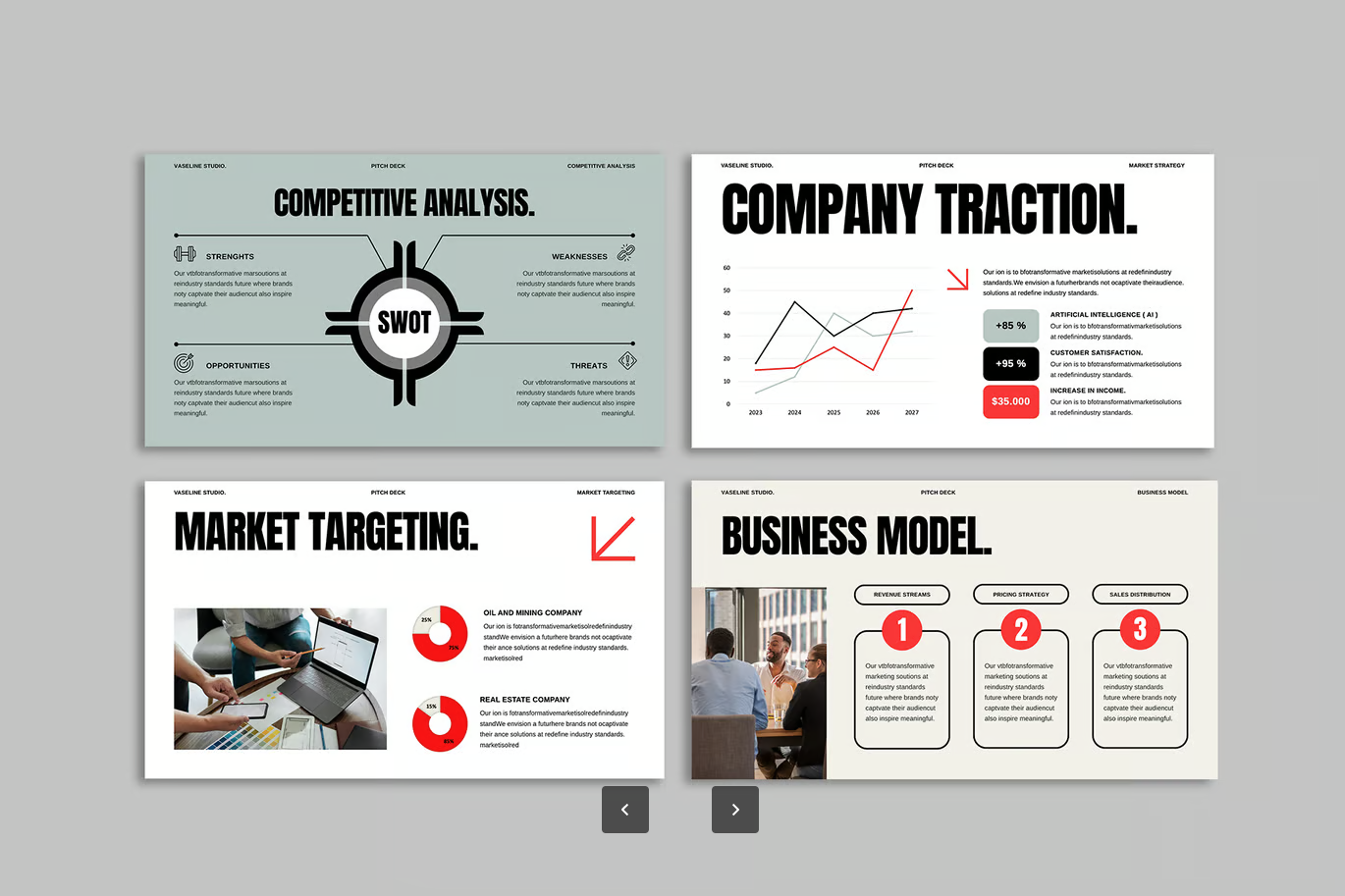 欧美风Pitch Deck商务PPT模板40页可编辑高级感动态演示一键套用Pitch Deck-演示喵HUB