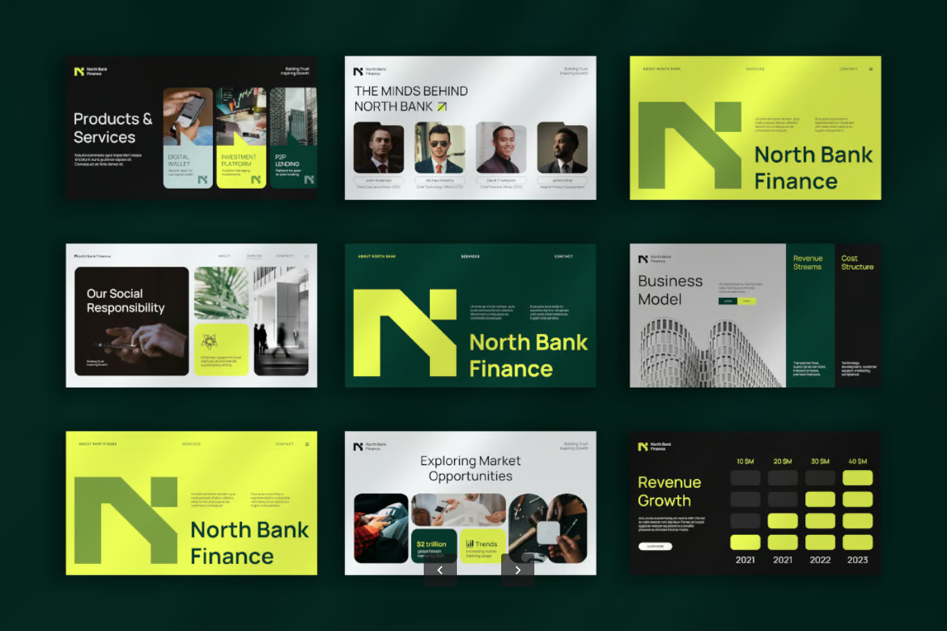金融科技PPT模板高端商务可编辑动态图表数据分析极简风NorthBank Modern Fintech Powerpoint NF-演示喵HUB