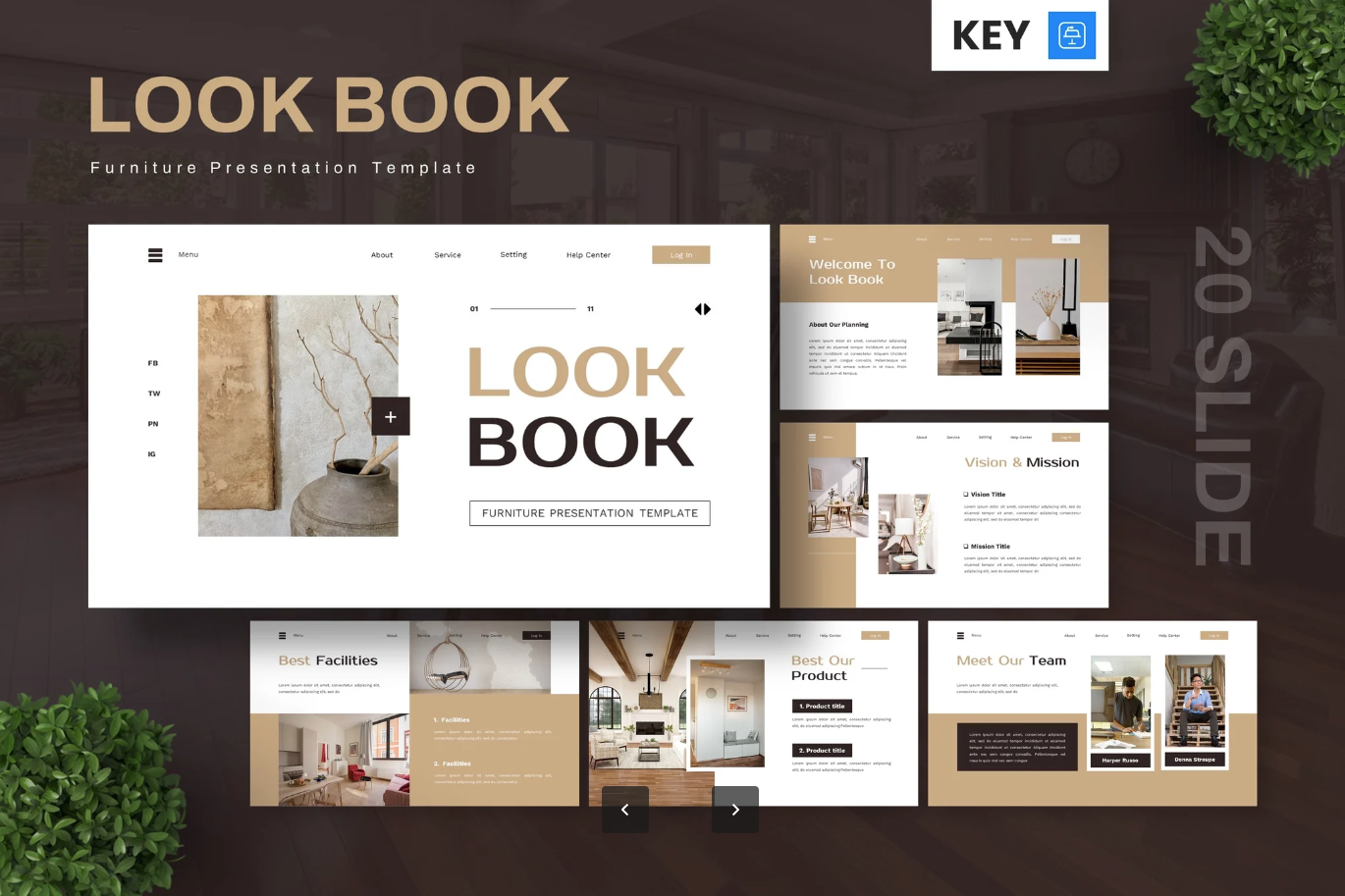 高端质感北欧风家具设计Keynote模板极简商务演示PPT可编辑Look Book - Furniture Keynote Templates-演示喵HUB