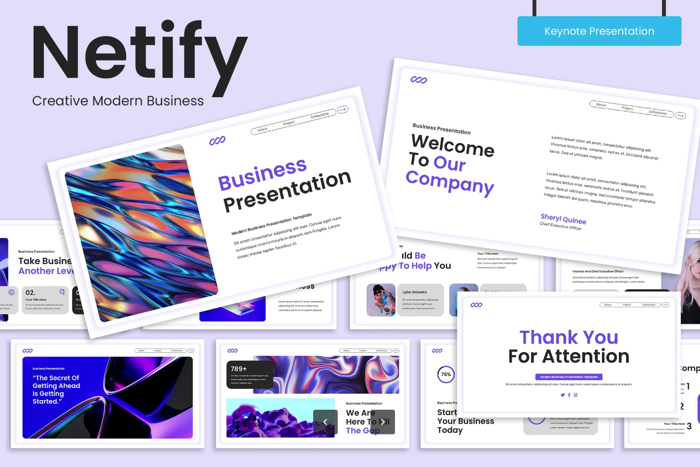 Netify高端商务PPT模板创意简约动态可编辑苹果风毕业答辩专用素材Netify - Creative Modern Business Presentation-演示喵HUB