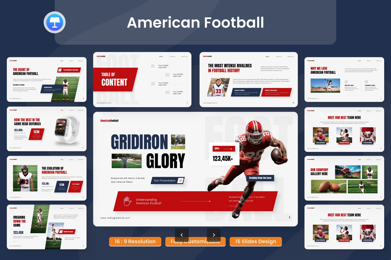 高端商务美式橄榄球PPT模板动态特效可编辑创意素材American Football Presentation-演示喵HUB