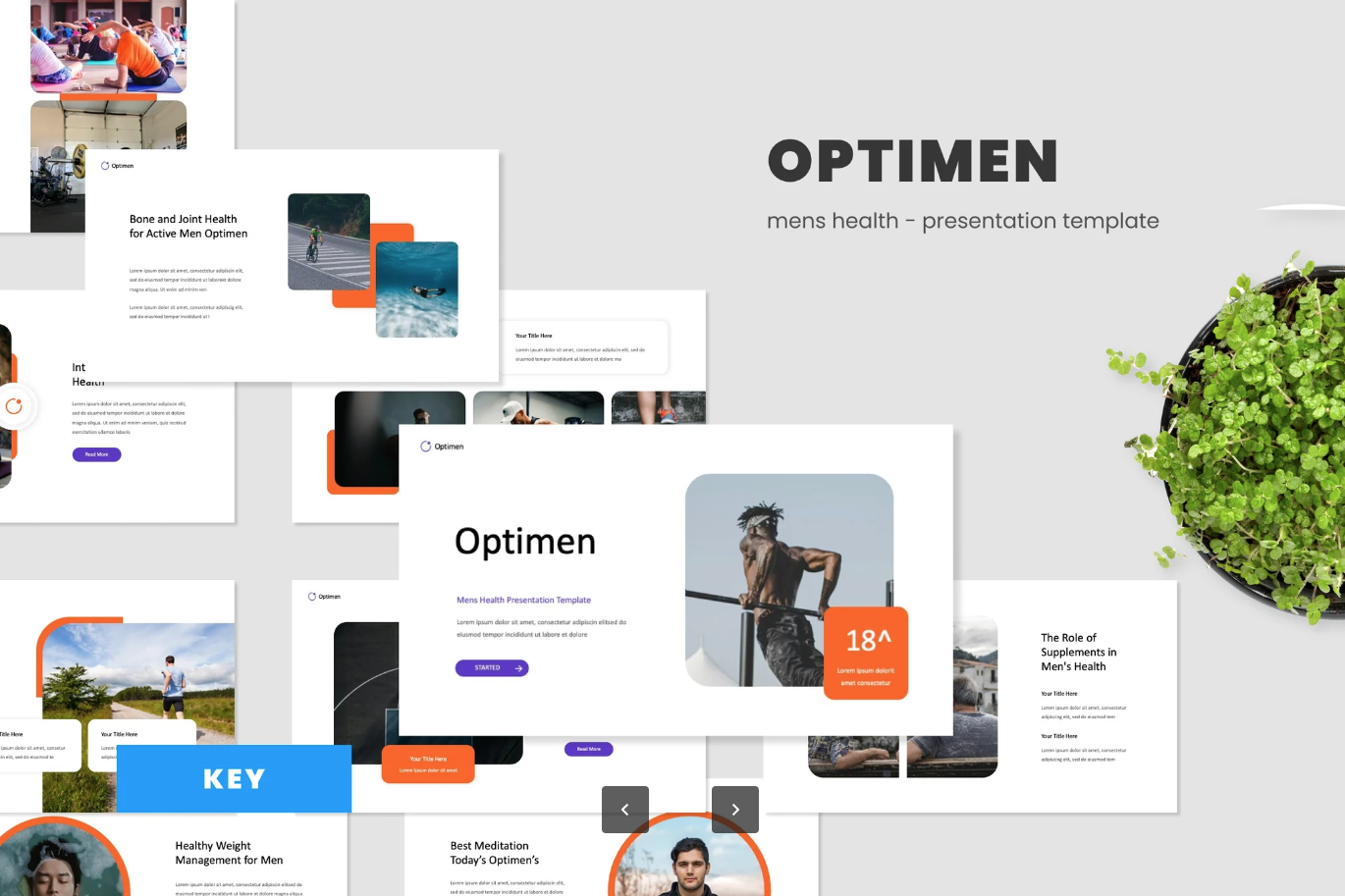 男士健康Keynote模板极简商务风PPT可编辑苹果演示素材Optimen - Men's Health Keynote Template-演示喵HUB
