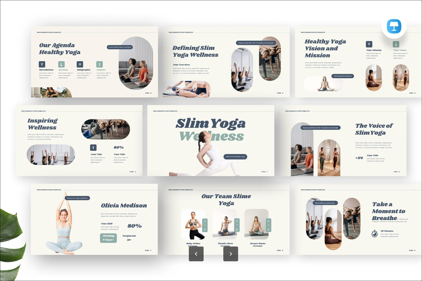 极简风瑜伽PPT模板商务演示高级感可编辑动态幻灯片KeynoteYoga Presentation-演示喵HUB