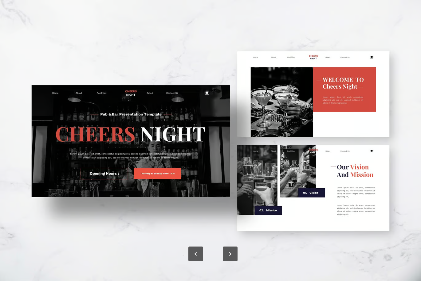 欧美风Pub酒吧Keynote模板高端质感夜店PPT可编辑动态商务派对Cheers Night - Pub & Bar Keynote Templates-演示喵HUB