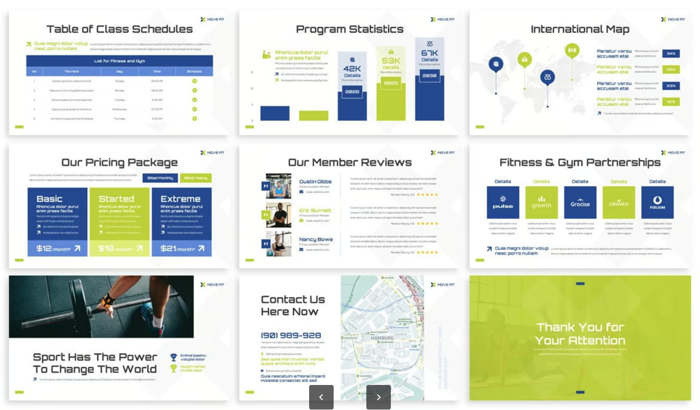 Movefit专业健身体系Keynote模板动态图表深浅双模式可编辑Movefit - Fitness & Gym Keynote Template-演示喵HUB