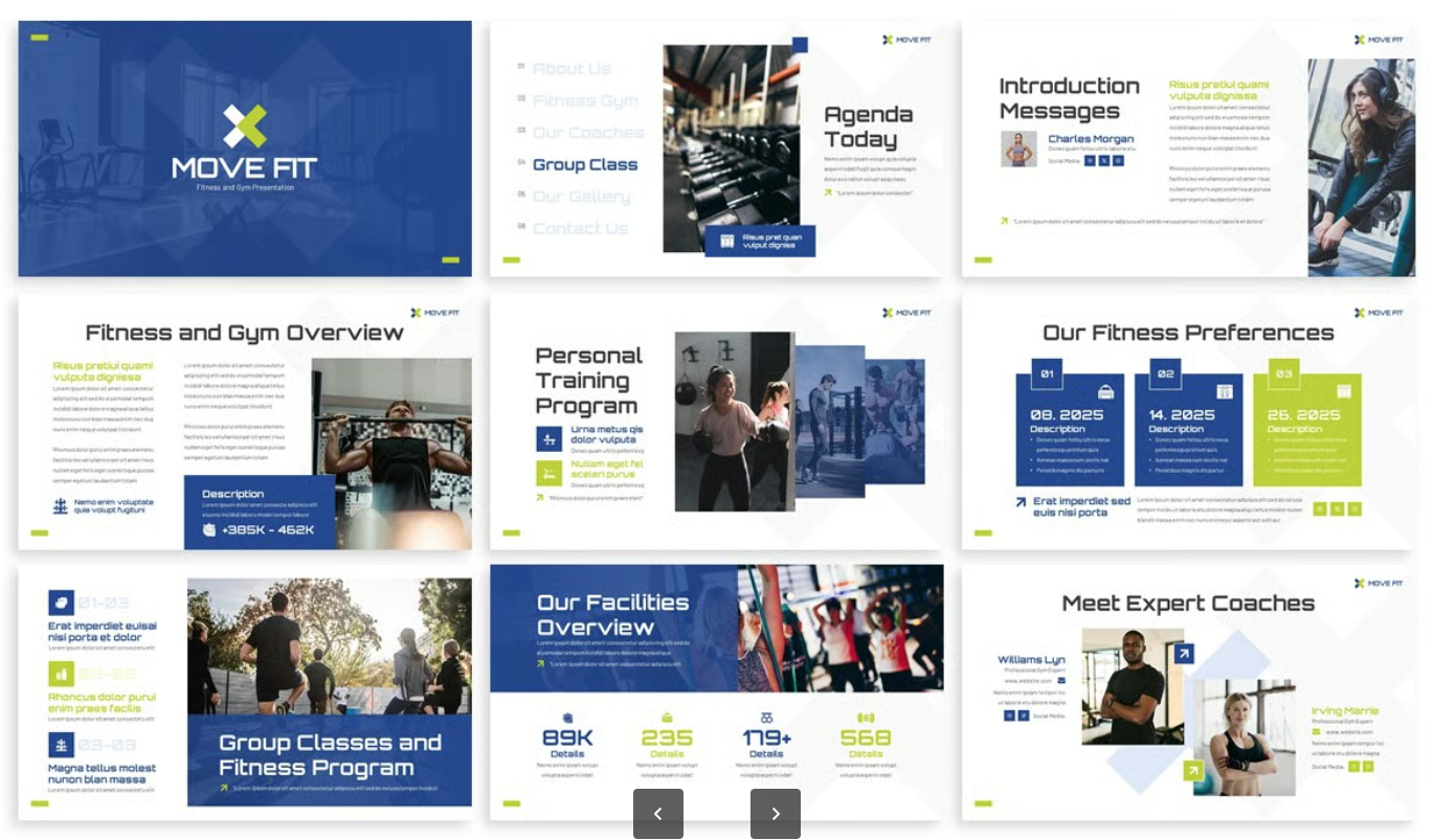 Movefit专业健身体系Keynote模板动态图表深浅双模式可编辑Movefit - Fitness & Gym Keynote Template-演示喵HUB