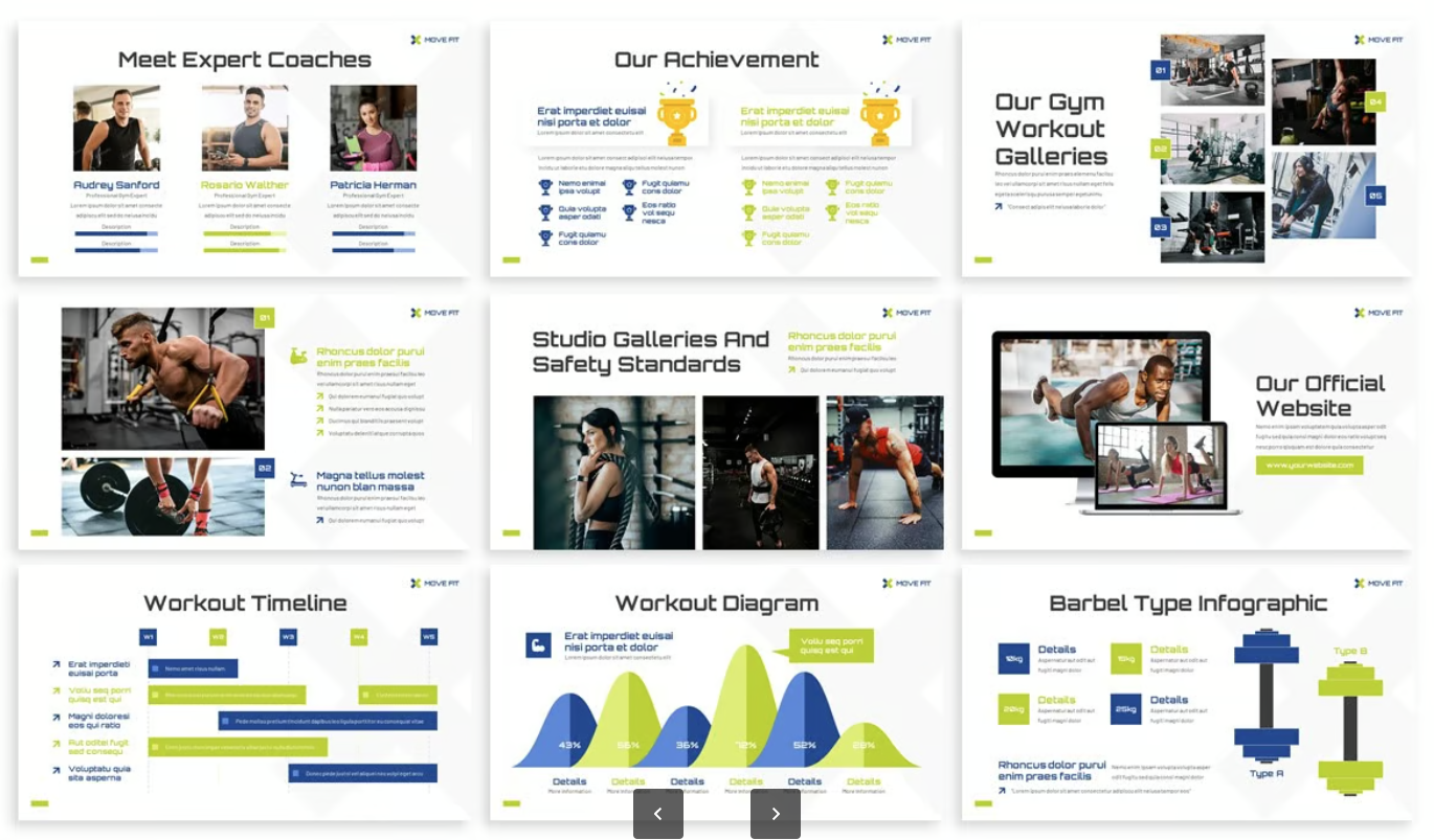 Movefit专业健身体系Keynote模板动态图表深浅双模式可编辑Movefit - Fitness & Gym Keynote Template-演示喵HUB