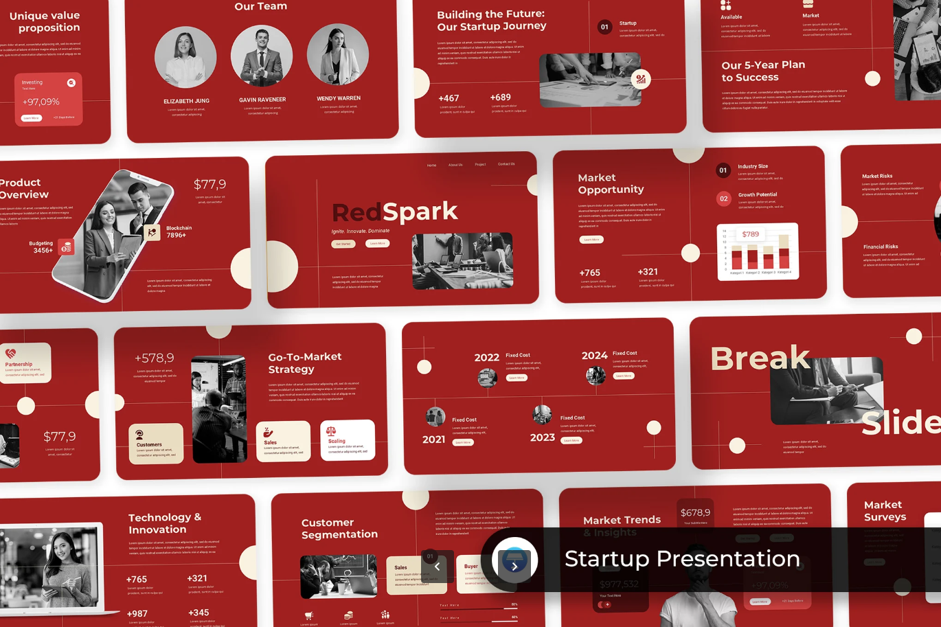 创业计划书PPT模板商业BP路演融资可编辑简约大气企业策划方案Red Startup Business-演示喵HUB