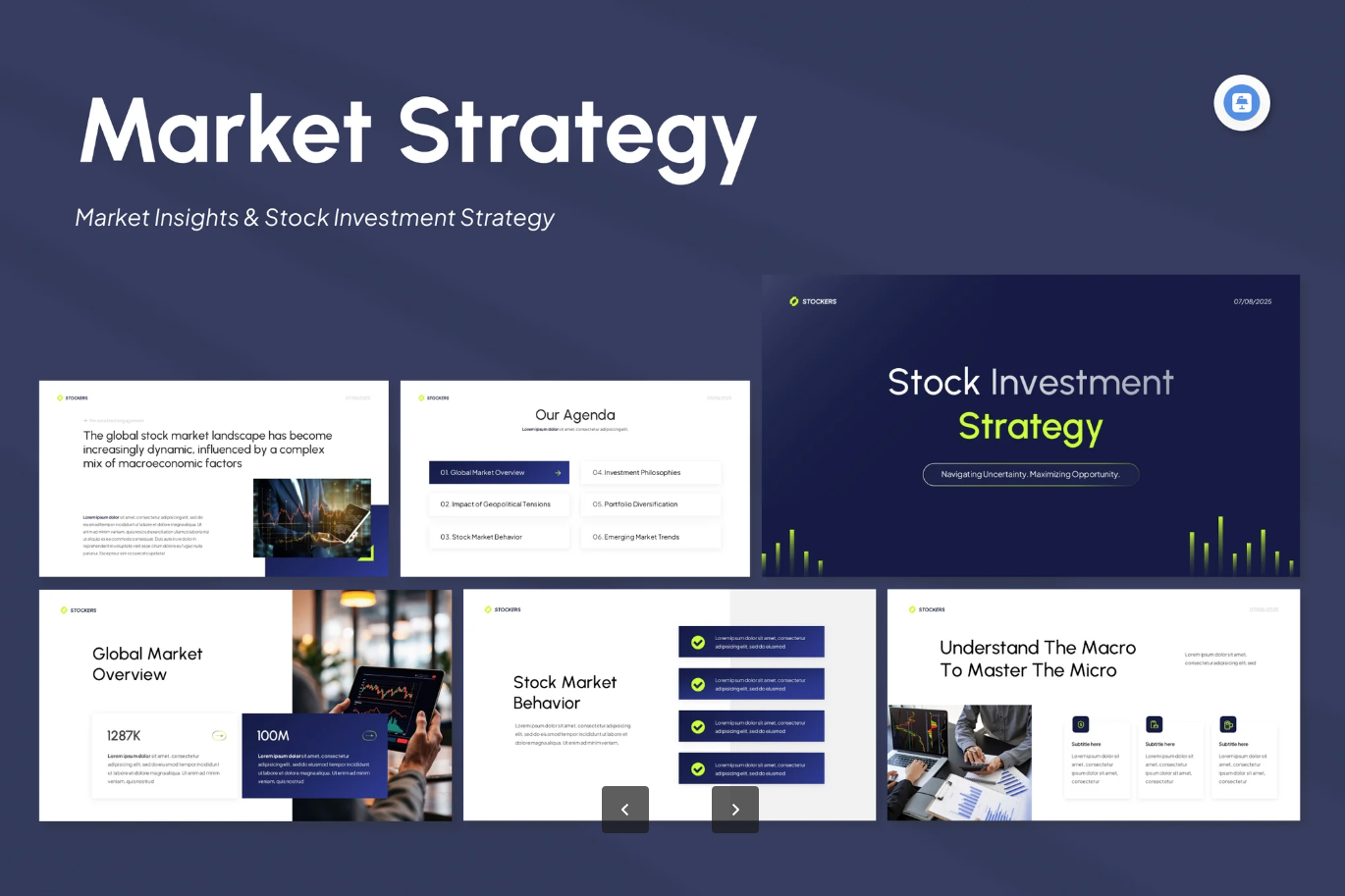 高端股票投资PPT模板 市场分析商业路演可编辑简约大气金融主题Market Insights & Stock Investment Keynote-演示喵HUB