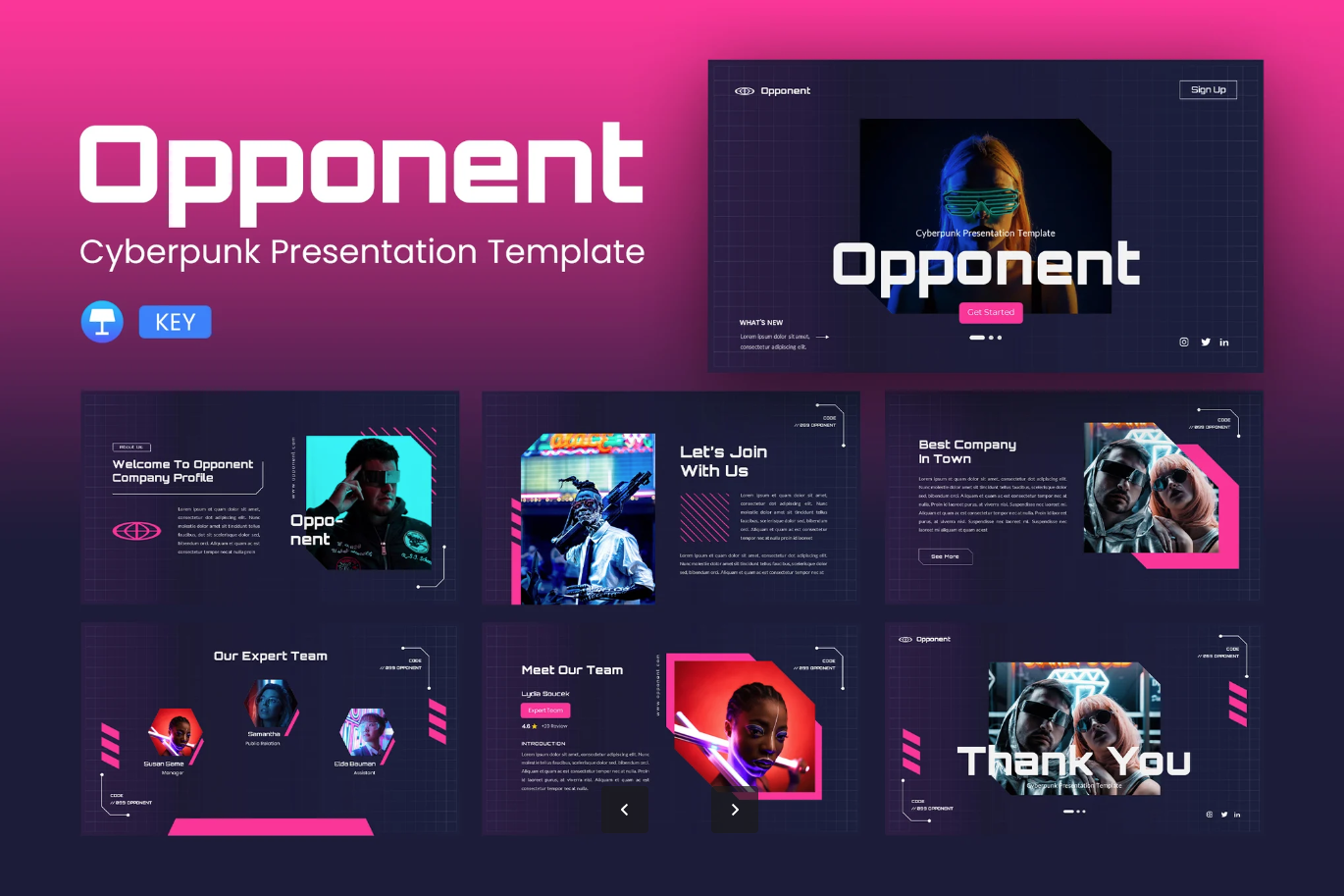 赛博朋克Keynote模板科技感动态PPT霓虹灯特效未来风商业演示文稿Opponent – Cyberpunk Keynote Template-演示喵HUB