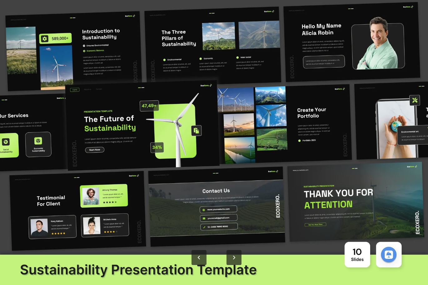 环保极简风可持续发展PPT模板可编辑动态商务汇报Keynote设计Sustainability Presentation Template Keynote-演示喵HUB