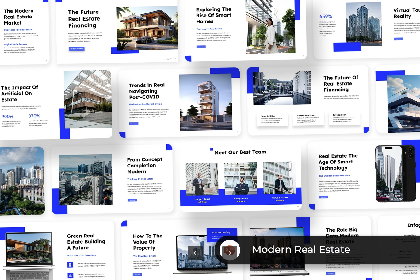 高端商务房地产PPT模板Modern可编辑ins风地产策划汇报动态设计Modern Real Estate-演示喵HUB