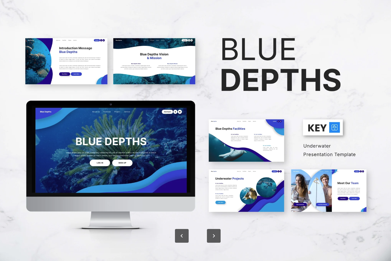 深海蓝动态PPT模板商务高级感可编辑原创设计Keynote专用Blue Depths - Underwater Keynote Templates-演示喵HUB