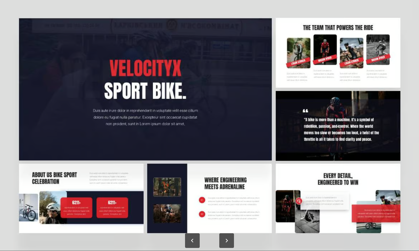VelocityX运动自行车Keynote动态PPT模板商务发布会VelocityX – Sport Bike Keynote Template-演示喵HUB