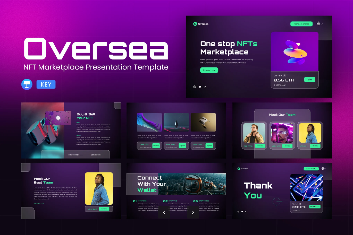 海外NFT元宇宙PPT模板Keynote商业演示高端可编辑设计素材Oversea – NFT Marketplace Keynote Template-演示喵HUB