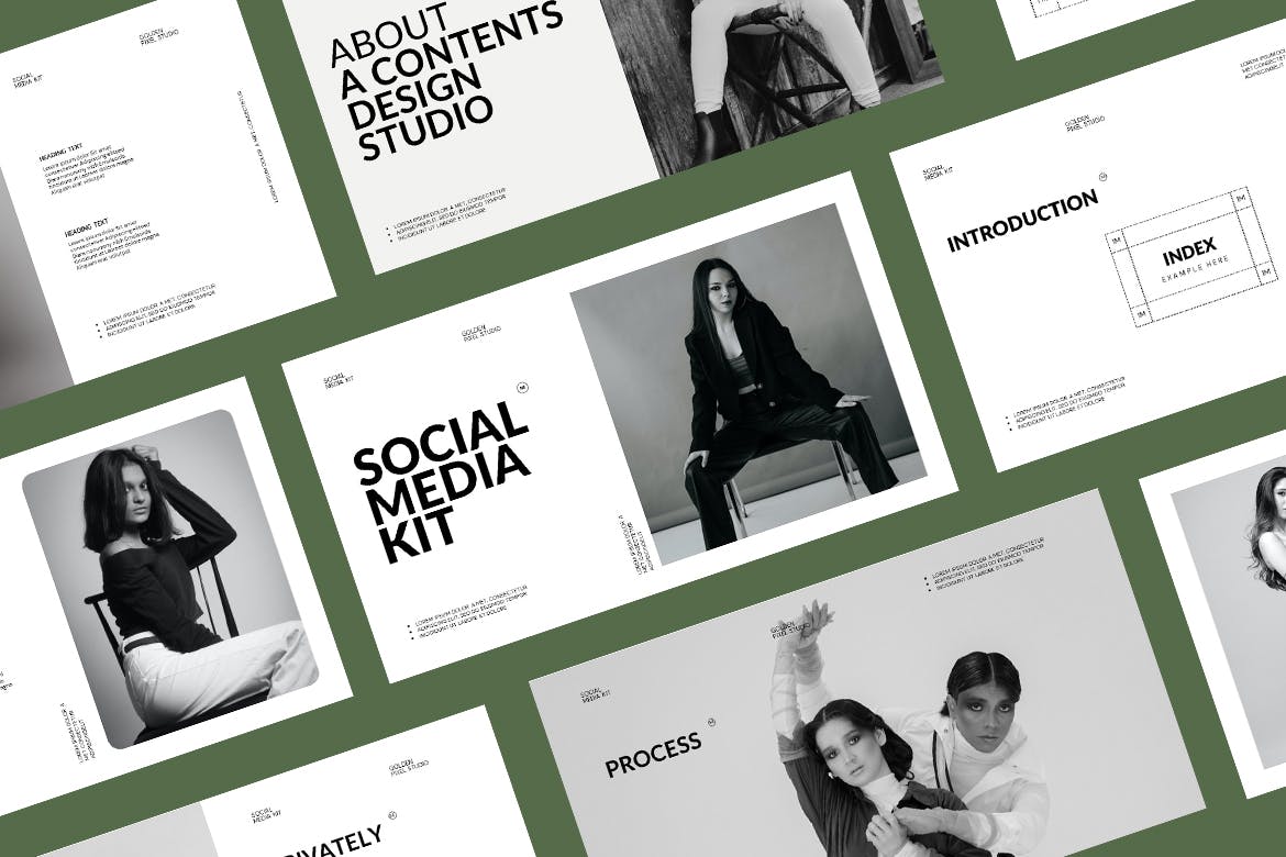 K0435 创意个人艺术摄影作品集简历PPT+Keynote模版 Social Media Kit Presentation Template-演示喵HUB