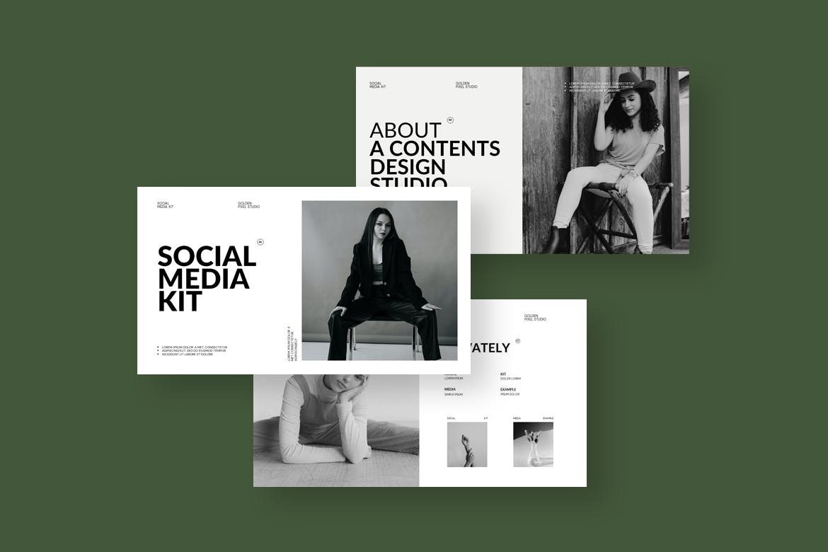 K0435 创意个人艺术摄影作品集简历PPT+Keynote模版 Social Media Kit Presentation Template-演示喵HUB