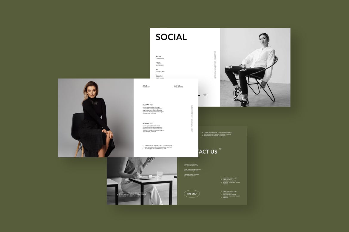 K0435 创意个人艺术摄影作品集简历PPT+Keynote模版 Social Media Kit Presentation Template-演示喵HUB
