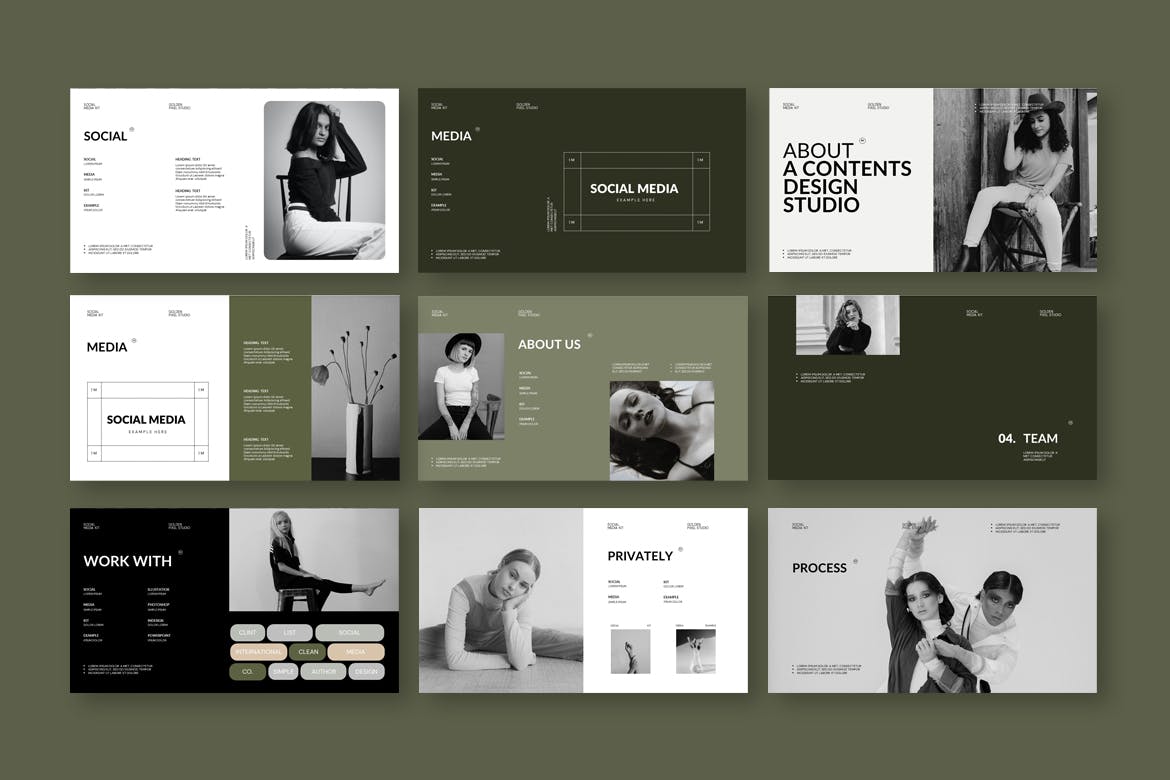 K0435 创意个人艺术摄影作品集简历PPT+Keynote模版 Social Media Kit Presentation Template-演示喵HUB