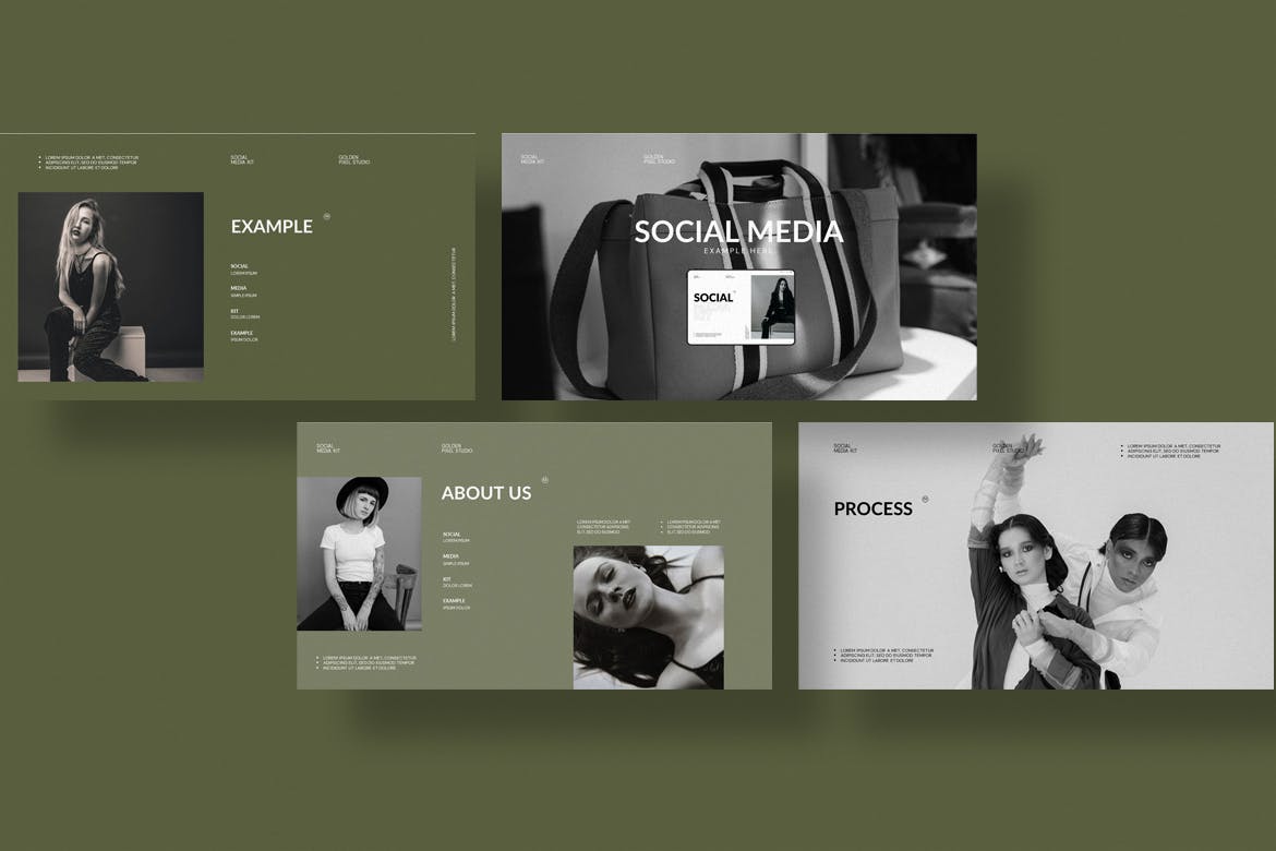 K0435 创意个人艺术摄影作品集简历PPT+Keynote模版 Social Media Kit Presentation Template-演示喵HUB