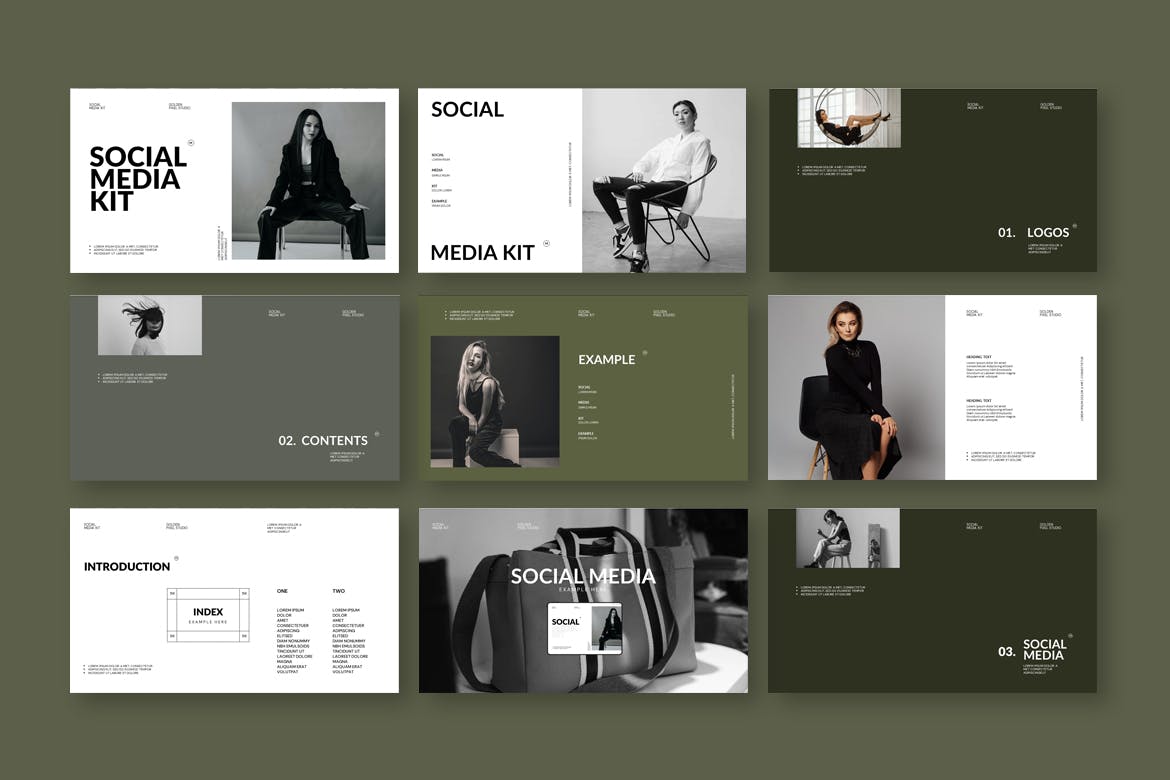 K0435 创意个人艺术摄影作品集简历PPT+Keynote模版 Social Media Kit Presentation Template-演示喵HUB