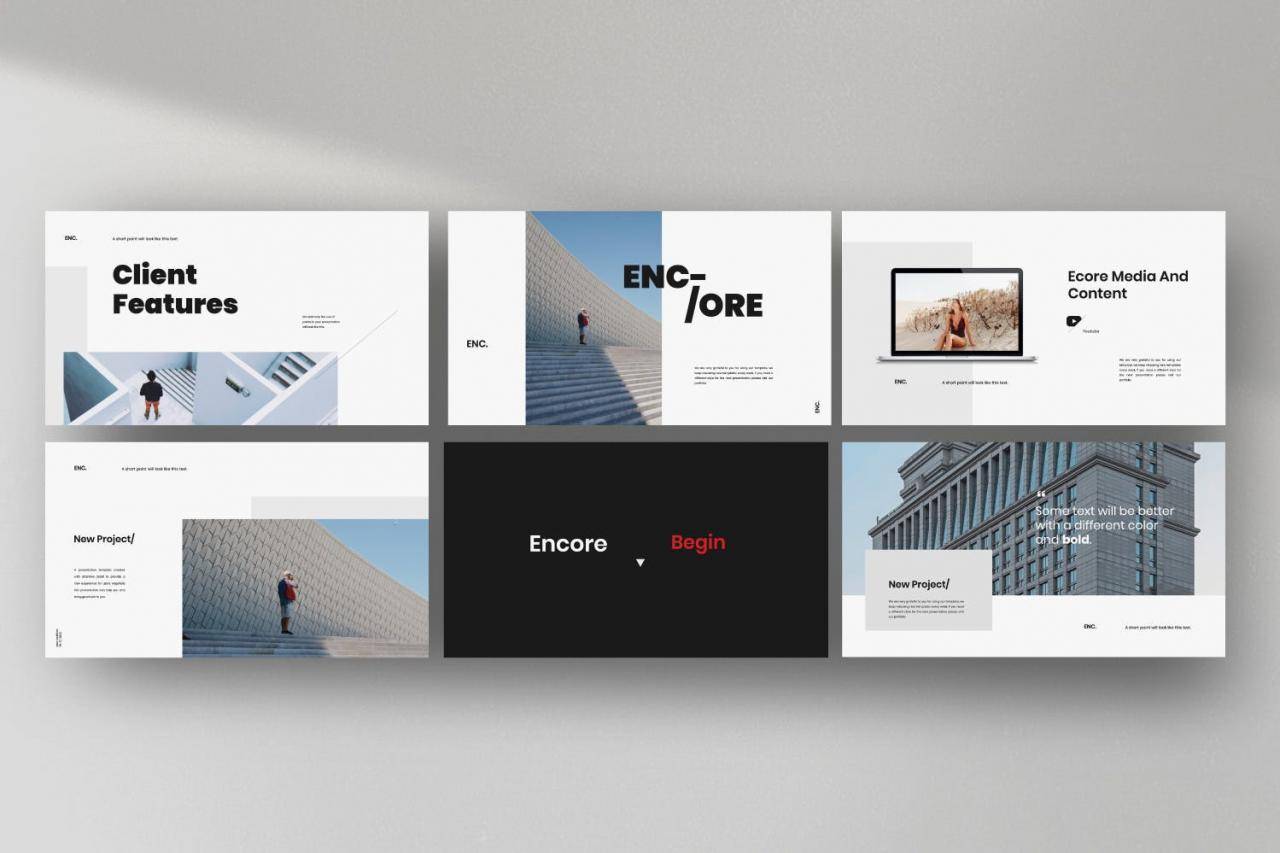 K0442 极简建筑个人简历设计作品集Keynote模板 Encore – Minimal Business Keynote Corporate-演示喵HUB