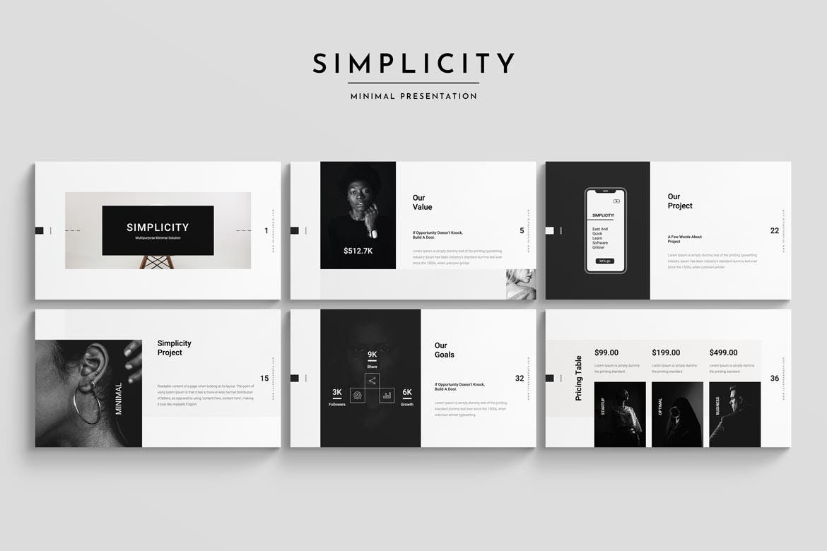 K0446 简单黑白风格个人艺术作品集展示幻灯片Keynote模板 Simplicity Keynote Presentation Template-演示喵HUB