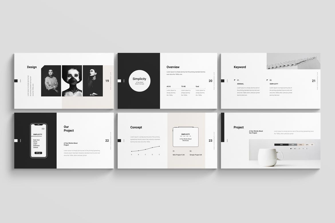 K0446 简单黑白风格个人艺术作品集展示幻灯片Keynote模板 Simplicity Keynote Presentation Template-演示喵HUB
