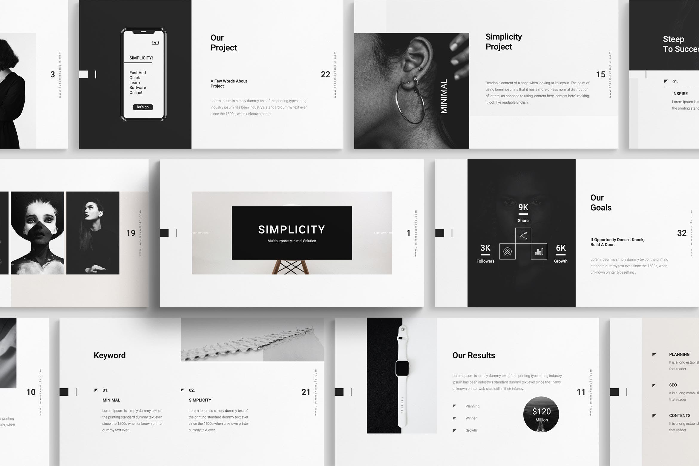 K0446 简单黑白风格个人艺术作品集展示幻灯片Keynote模板 Simplicity Keynote Presentation Template-演示喵HUB