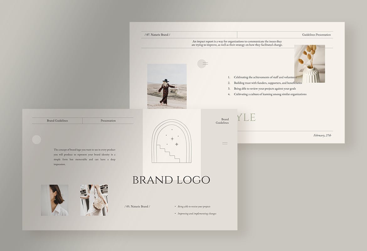 K0449 简洁优雅品牌故事产品展示推荐排版PPT模版 Naturie - Neutral Brand Guidelines Presentation-演示喵HUB