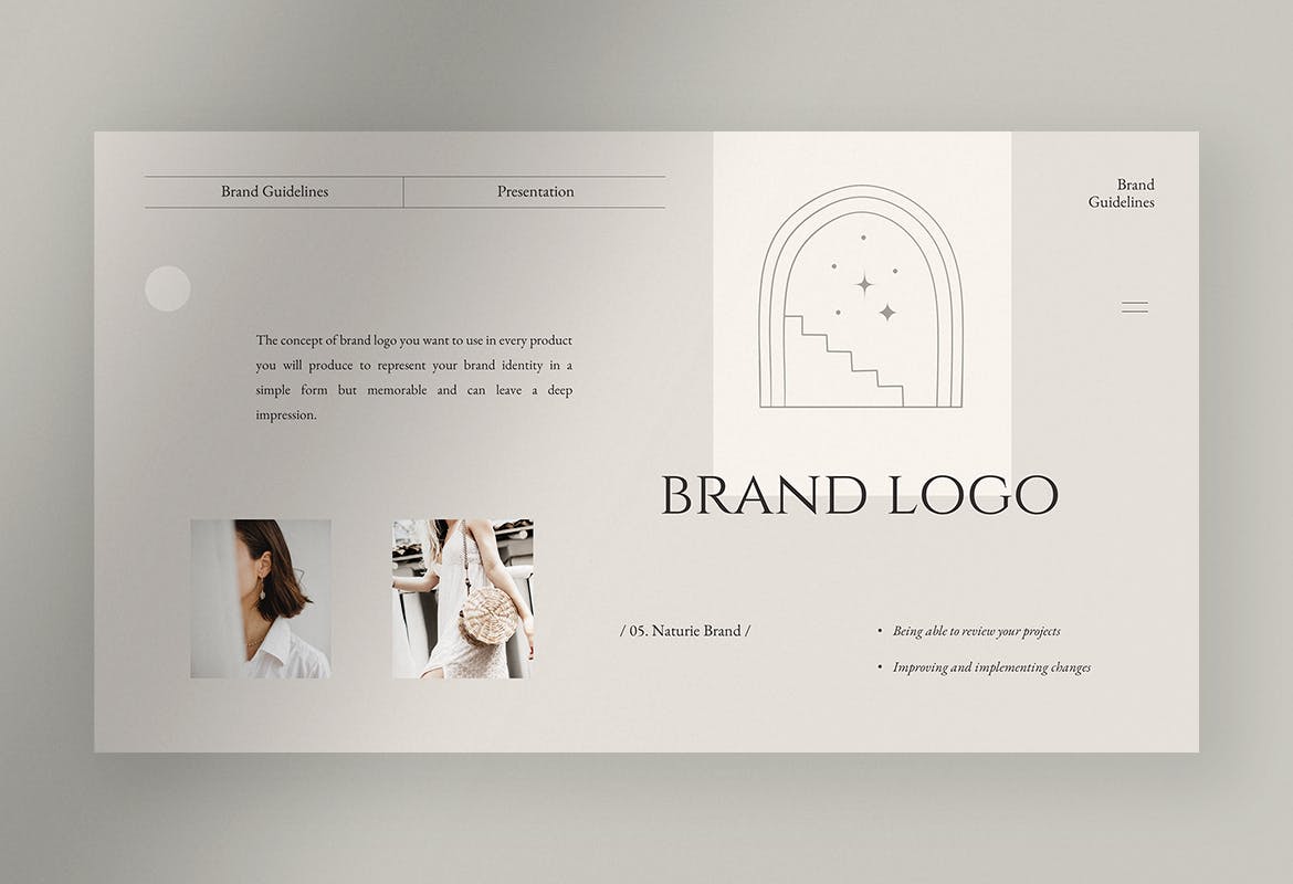 K0449 简洁优雅品牌故事产品展示推荐排版PPT模版 Naturie - Neutral Brand Guidelines Presentation-演示喵HUB