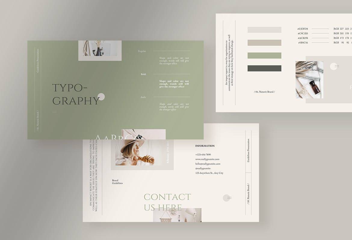 K0449 简洁优雅品牌故事产品展示推荐排版PPT模版 Naturie - Neutral Brand Guidelines Presentation-演示喵HUB