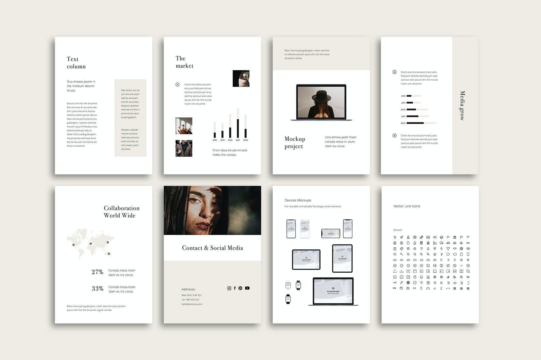 K0452 莫兰迪色系竖版杂志画册个人作品集简历Keynote模板 LORA - Vertical Keynote Template-演示喵HUB