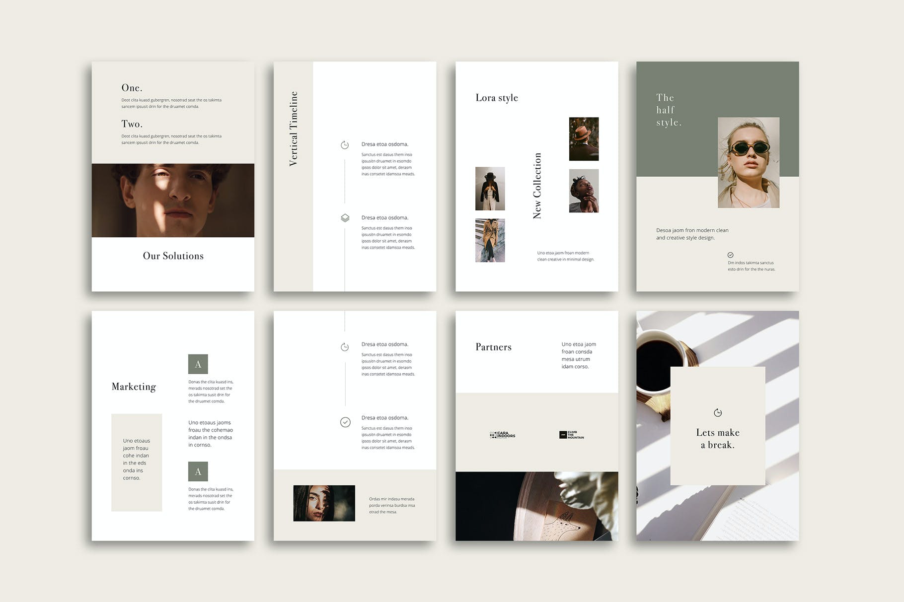 K0452 莫兰迪色系竖版杂志画册个人作品集简历Keynote模板 LORA - Vertical Keynote Template-演示喵HUB